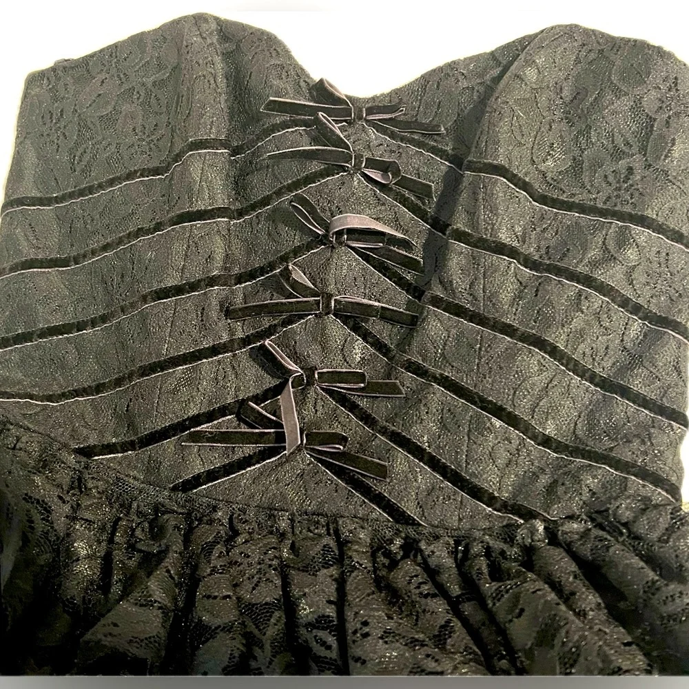 Rare Vintage BETSEY JOHNSON Evening Tulle Lace Velvet LBD Little Black Dress 2 - Picture 3 of 6